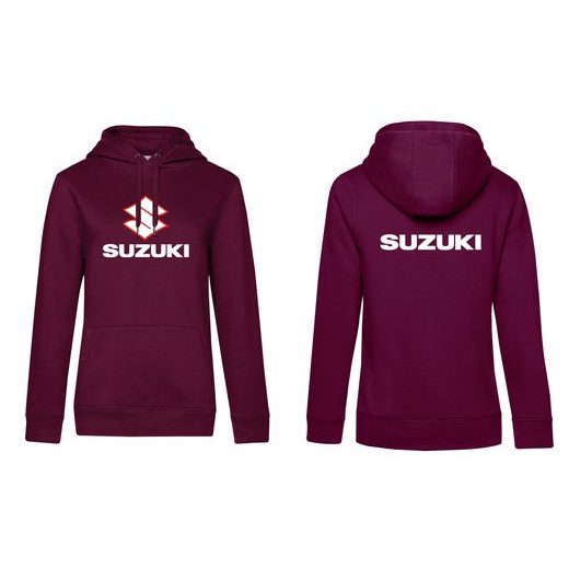DÁMSKÁ MIKINA S KAPUCÍ A MOTIVEM SUZUKI - BORDÓ