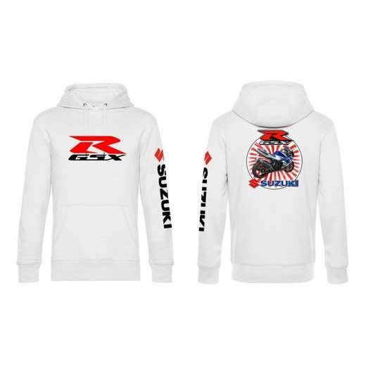 DÁMSKÁ MIKINA S KAPUCÍ A MOTIVEM SUZUKI GSXR - BÍLÁ