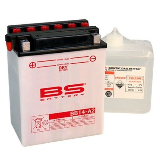 KONVENČNÍ MOTOCYKLOVÁ BATERIE BS-BATTERY BB14-A2 (YB14-A2) VČETNĚ BALENÍ KYSELINY