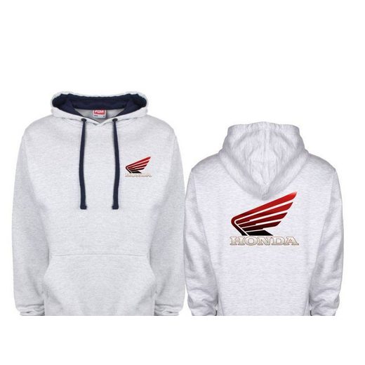 PÁNSKÁ MIKINA S KAPUCÍ A MOTIVEM HONDA - ŠEDÁ