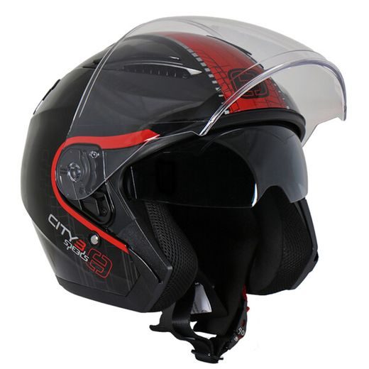 OTEVŘENÁ HELMA NA MOTORKU SE SLUNEČNÍ CLONOU SPEEDS CITY III ČERNO/ČERVENÁ LESKLÁ