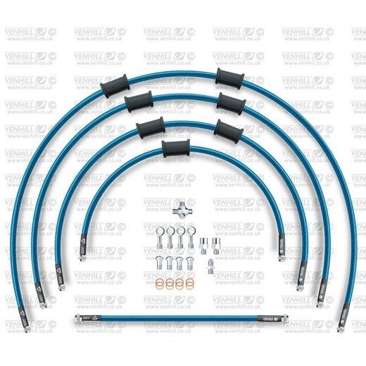 STANDARD HADICE PŘEDNÍ BRZDY SADA VENHILL POWERHOSEPLUS KAW-5007F-TB (5HADIC V SADĚ) PRŮHLEDNĚ MODRÉ HADICE, CHROMOVÉ KONCOVKY