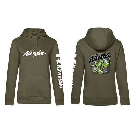 DÁMSKÁ MIKINA S KAPUCÍ A MOTIVEM KAWASAKI NINJA - KHAKI