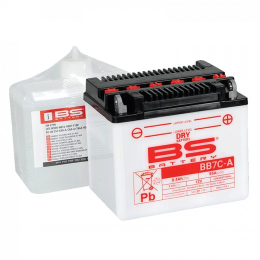 KONVENČNÍ MOTOCYKLOVÁ BATERIE BS-BATTERY BB7C-A (YB7C-A) VČETNĚ BALENÍ KYSELINY