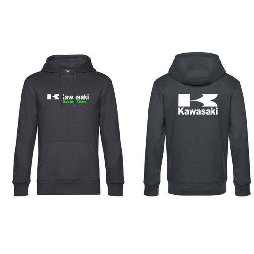 PÁNSKÁ MIKINA S KAPUCÍ A MOTIVEM KAWASAKI RACING - ŠEDÁ