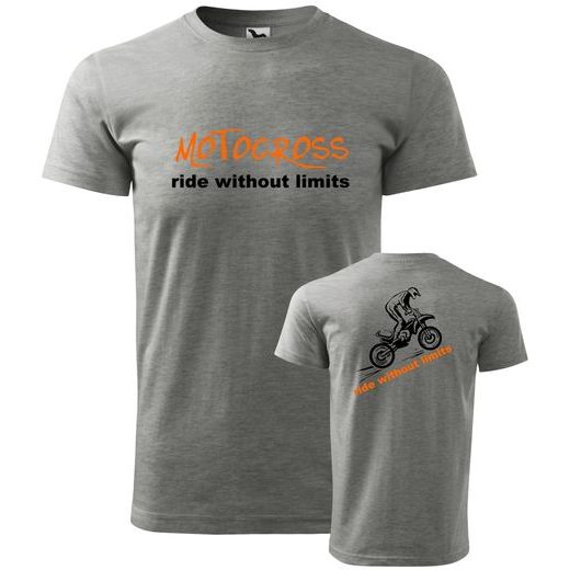 PÁNSKÉ TRIKO S MOTIVEM MOTOCROSS RIDE WITHOUT LIMITS - ŠEDÉ