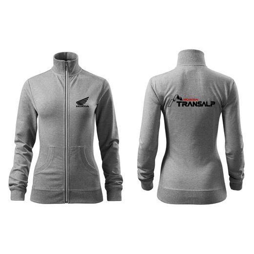 DÁMSKÁ MIKINA NA ZIP S MOTIVEM HONDA TRANSALP - ŠEDÁ