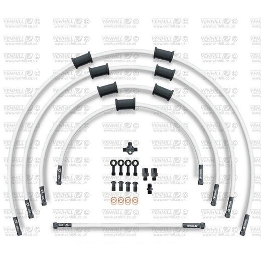 STANDARD HADICE PŘEDNÍ BRZDY SADA VENHILL POWERHOSEPLUS KAW-6002FB-WT (5HADIC V SADĚ) BÍLÉ HADICE, ČERNÉ KONCOVKY