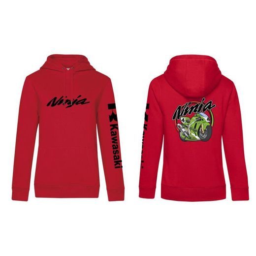 DÁMSKÁ MIKINA S KAPUCÍ A MOTIVEM KAWASAKI NINJA - ČERVENÁ