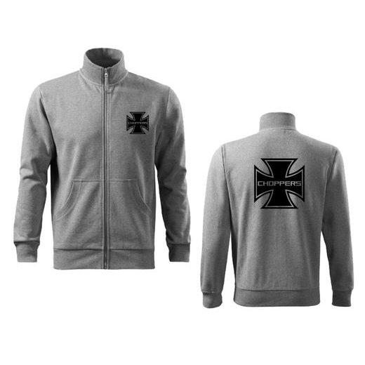 PÁNSKÁ MIKINA NA ZIP S MOTIVEM CHOPPERS - ŠEDÁ