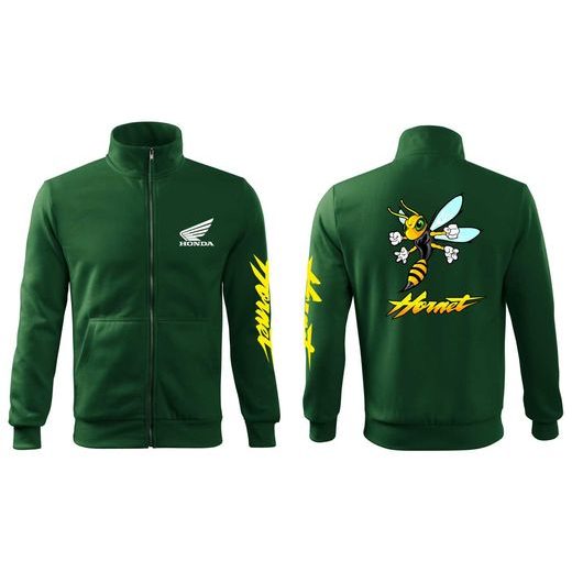 PÁNSKÁ MIKINA NA ZIP S MOTIVEM HONDA HORNET - ZELENÁ