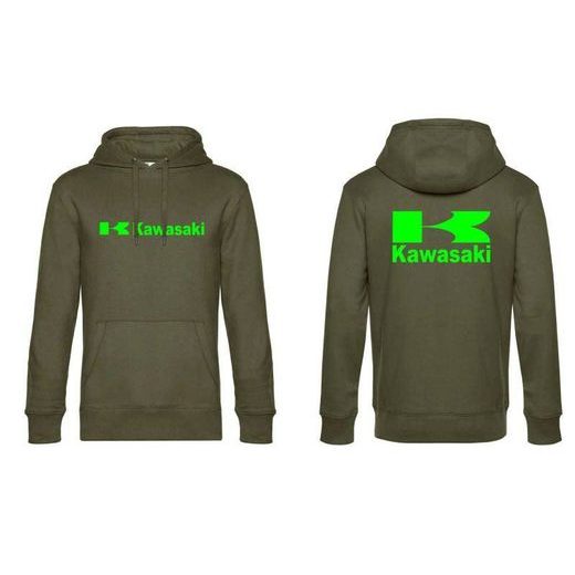 PÁNSKÁ MIKINA S KAPUCÍ A MOTIVEM KAWASAKI 1 - KHAKI