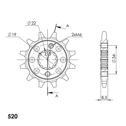 ŘETĚZOVÉ KOLEČKO SUPERSPROX CST-1403:12 12 ZUBŮ, 520