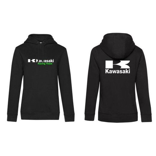 DÁMSKÁ MIKINA S KAPUCÍ A MOTIVEM KAWASAKI RACING TEAM - ČERNÁ