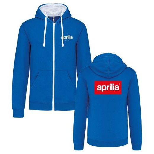 PÁNSKÁ MIKINA NA ZIP S KAPUCÍ A MOTIVEM APRILIA - MODRÁ