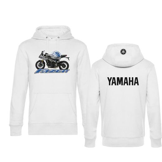 PÁNSKÁ MIKINA S KAPUCÍ A MOTIVEM YAMAHA FAZER - BÍLÁ