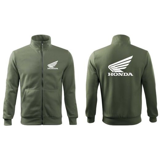 PÁNSKÁ MIKINA NA ZIP S MOTIVEM HONDA - KHAKI