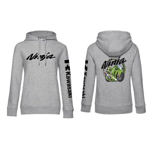 DÁMSKÁ MIKINA S KAPUCÍ A MOTIVEM KAWASAKI NINJA - ŠEDÁ