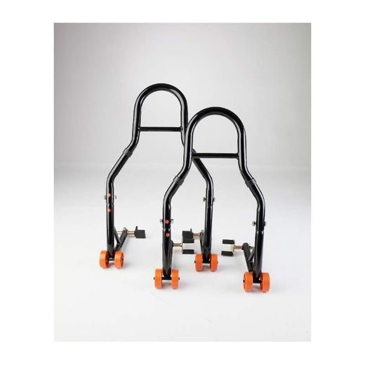 SADA 2 MOTOCYKLOVÝCH STOJANŮ BIKETEC PŘEDNÍ A ZADNÍ TYP-L