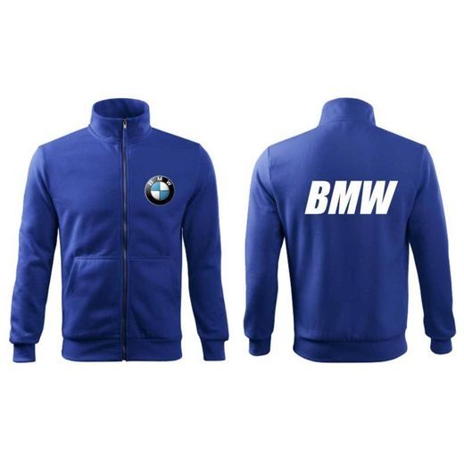 PÁNSKÁ MIKINA NA ZIP S MOTIVEM BMW - KRÁLOVSKY MODRÁ
