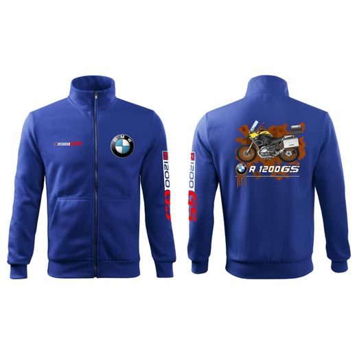PÁNSKÁ MIKINA NA ZIP S MOTIVEM BMW R 1200 GS - KRÁLOVSKY MODRÁ