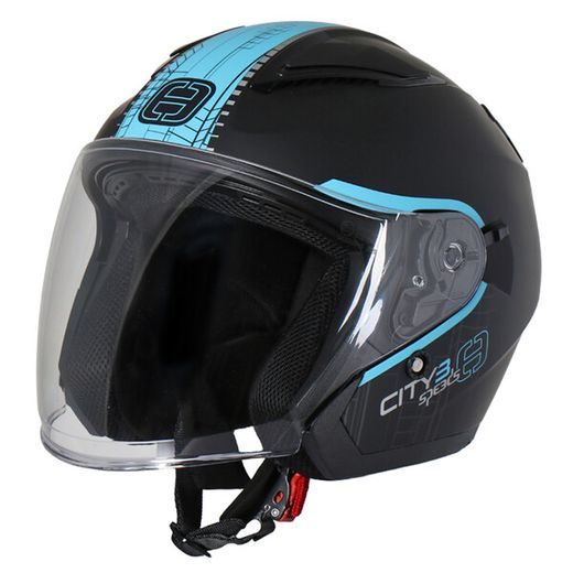 OTEVŘENÁ HELMA NA MOTORKU SE SLUNEČNÍ CLONOU SPEEDS CITY III ČERNO/MODRÁ MATNÁ