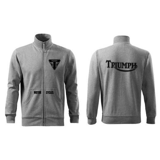 PÁNSKÁ MIKINA NA ZIP S MOTIVEM TRIUMPH - ŠEDÁ