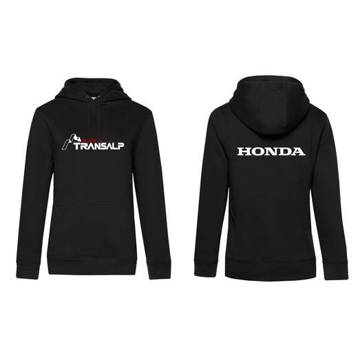 DÁMSKÁ MIKINA S KAPUCÍ A MOTIVEM HONDA TRANSALP - ČERNÁ