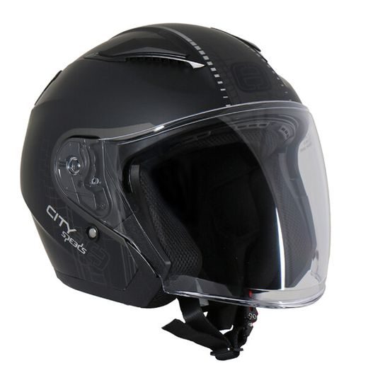 OTEVŘENÁ HELMA NA MOTORKU SE SLUNEČNÍ CLONOU SPEEDS CITY III ČERNO/TITANOVÁ MATNÁ