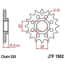 Řetězové kolečko JT JTF 1902-15RB 15 zubů, 520 pogumované