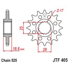 ŘETĚZOVÉ KOLEČKO JT JTF 405-19RB 19 ZUBŮ, 525 POGUMOVANÉ