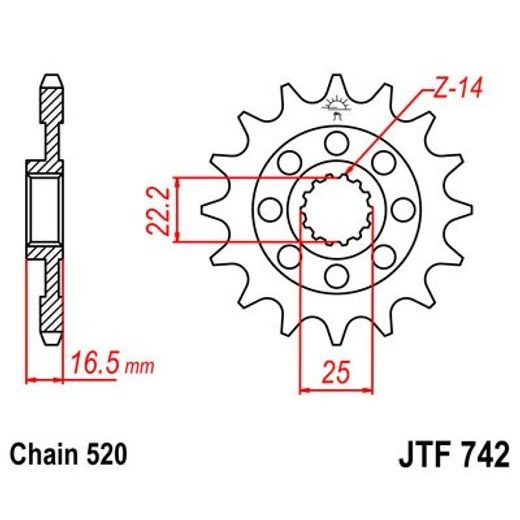 ŘETĚZOVÉ KOLEČKO JT JTF 742-14 14 ZUBŮ, 520