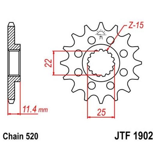 ŘETĚZOVÉ KOLEČKO JT JTF 1902-17RB 17 ZUBŮ, 520 POGUMOVANÉ