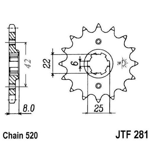 ŘETĚZOVÉ KOLEČKO JT JTF 281-15 15 ZUBŮ, 520