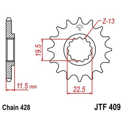 ŘETĚZOVÉ KOLEČKO JT JTF 409-14 14 ZUBŮ, 428