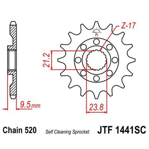 ŘETĚZOVÉ KOLEČKO JT JTF 1441-13SC 13 ZUBŮ, 520 SAMOČISTÍCÍ, NÍZKÁ HMOTNOST