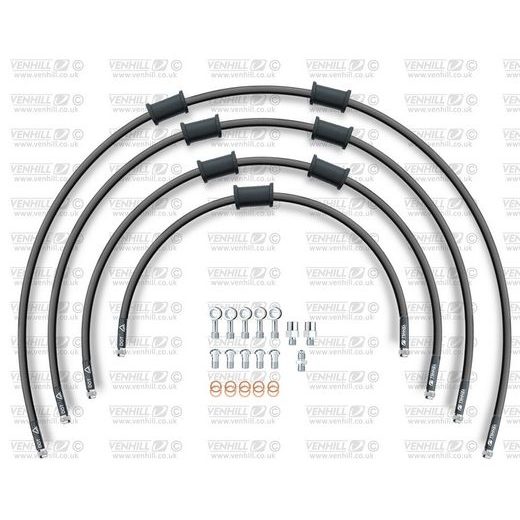 STANDARD HADICE PŘEDNÍ BRZDY SADA VENHILL POWERHOSEPLUS KAW-10026F-BK (4 HADICE V SADĚ) ČERNÉ HADICE, CHROMOVÉ KONCOVKY