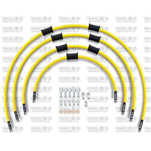 STANDARD HADICE PŘEDNÍ BRZDY SADA VENHILL POWERHOSEPLUS HON-10033F-YE (4 HADICE V SADĚ) ŽLUTÉ HADICE, CHROMOVÉ KONCOVKY