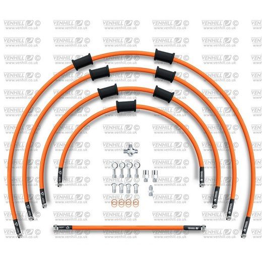 STANDARD HADICE PŘEDNÍ BRZDY SADA VENHILL POWERHOSEPLUS KAW-11006F-OR (3 HADICE V SADĚ) ORANŽOVÉ HADICE, CHROMOVÉ KONCOVKY