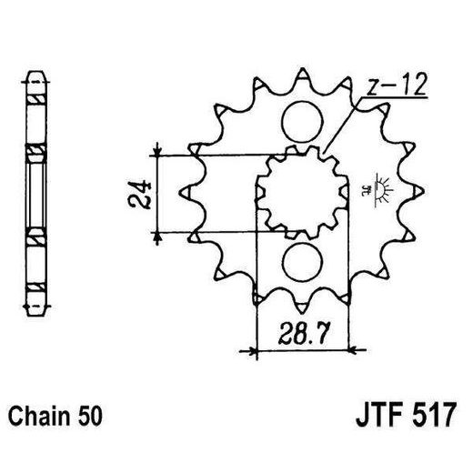 ŘETĚZOVÉ KOLEČKO JT JTF 517-17RB 17 ZUBŮ, 530 POGUMOVANÉ