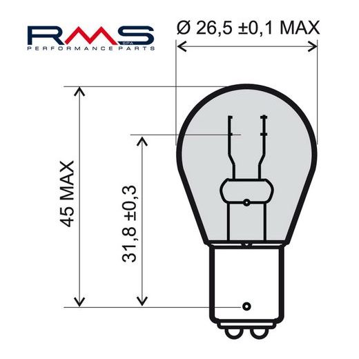 ŽÁROVKA RMS 246510365 12V 21/5W, BAY15D BÍLÁ