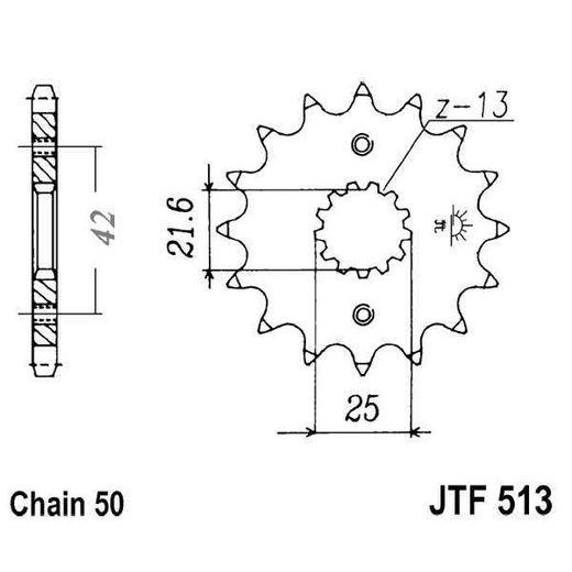 ŘETĚZOVÉ KOLEČKO JT JTF 513-18RB 18 ZUBŮ, 530 POGUMOVANÉ