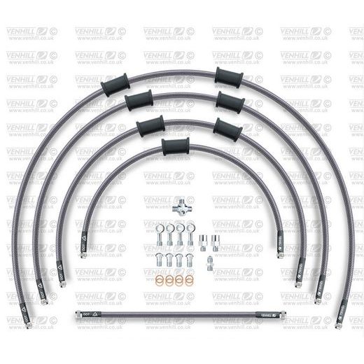 STANDARD HADICE PŘEDNÍ BRZDY SADA VENHILL POWERHOSEPLUS SUZ-4007F (4 HADICE V SADĚ) PRŮHLEDNÉ HADICE, CHROMOVÉ KONCOVKY