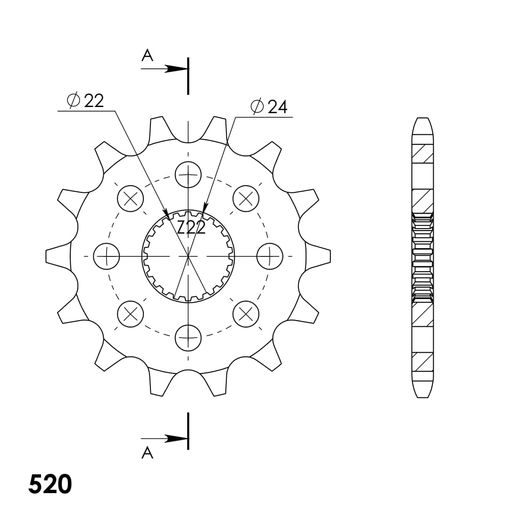 ŘETĚZOVÁ SADA EK - STŘÍBRNÝ ŘETĚZ 520 H, NETĚSNĚNÝ, KOLEČKO SUPERSPROX, ROZETA SUPERSPROX PRO APRILIA RX 125 (<1993) 1990-1993