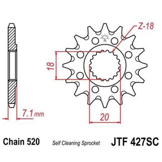 ŘETĚZOVÉ KOLEČKO JT JTF 427-12SC 12 ZUBŮ, 520 SAMOČISTÍCÍ, NÍZKÁ HMOTNOST