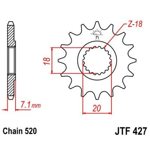 ŘETĚZOVÉ KOLEČKO JT JTF 427-14 14 ZUBŮ, 520