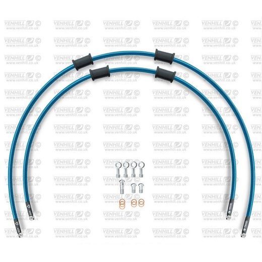 HADICE ZADNÍ BRZDY VENHILL POWERHOSEPLUS YAM-8009R-TB (2 HADICE V SADĚ) PRŮHLEDNĚ MODRÉ HADICE, CHROMOVÉ KONCOVKY