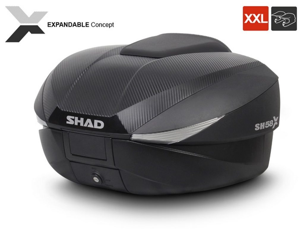 Vrchní kufr na motorku SHAD SH58X karbon (rozšiřitelný koncept) se zámkem  PREMIUM - SHAD - Vrchní kufry SHAD - 7 690 Kč - Motokšeftbrno.cz
