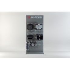 SW MOTECH SALES DISPLAY - WALL WITH EQUIPMENT THEME: TOPCASES AND ACCESSORIES.