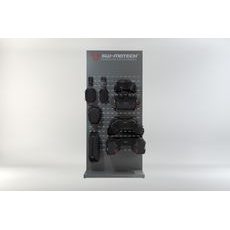 SW MOTECH SALES DISPLAY - WALL WITH EQUIPMENT TOPIC: PRO REAR BAGS AND ACCESSORIES.
